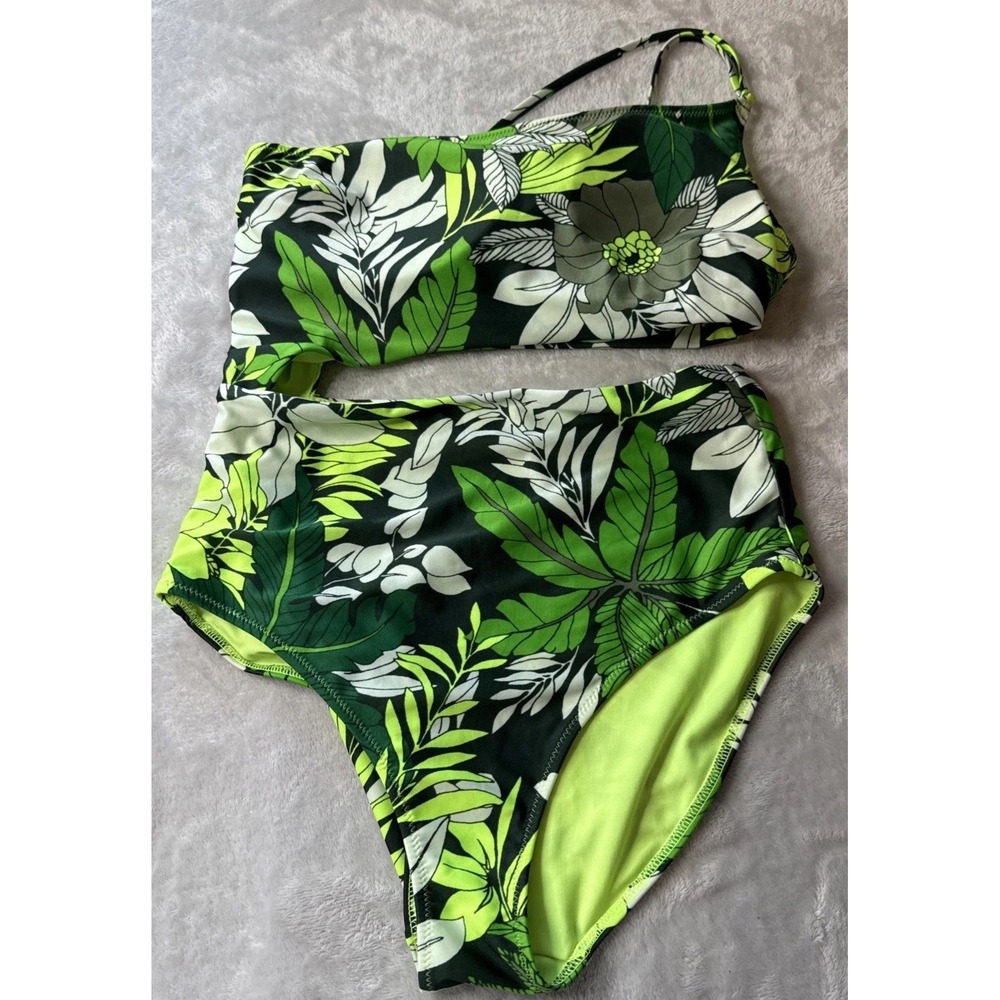 Aerie Asymmetric One Shoulder Cutout 1-Piece Swimsuit Floral Full Coverage Small